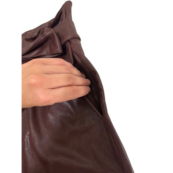 Commando Faux Leather Paperbag Pants Women Medium Brown High Rise Cropped Belted - Picture 9 of 13
